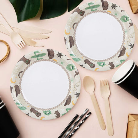 8 Ct. 7" Western Icons Round Disposable Paper Dessert Plates