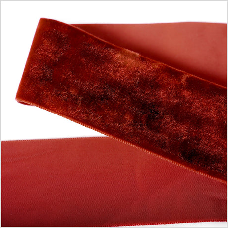 Single Faced Velvet Ribbon Made in Italy - 2" - Dark Rust - Sabine Collection
