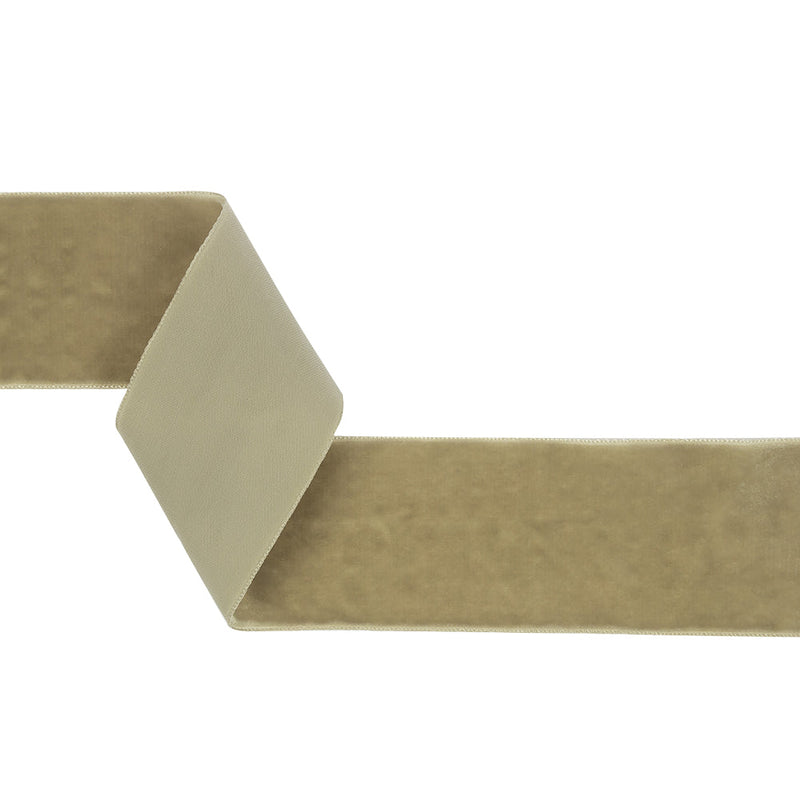 Single Faced Velvet Ribbon Made in Italy - 2" - Khaki - Sabine Collection