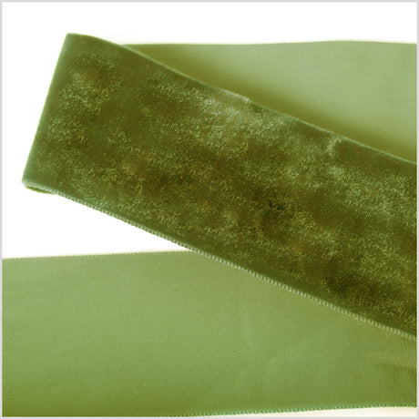 Single Faced Velvet Ribbon Made in Italy - 2" - Moss Green - Sabine Collection