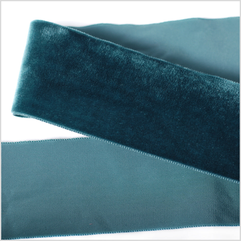 Single Faced Velvet Ribbon Made in Italy - 2" - Midnight Green - Sabine Collection