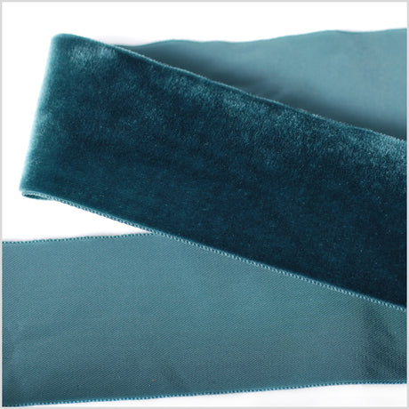 Single Faced Velvet Ribbon Made in Italy - 2" - Midnight Green - Sabine Collection