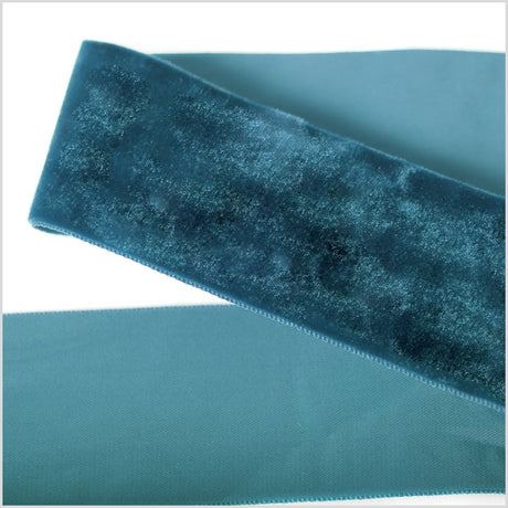 Single Faced Velvet Ribbon Made in Italy - 2" - Dark Turquoise - Sabine Collection