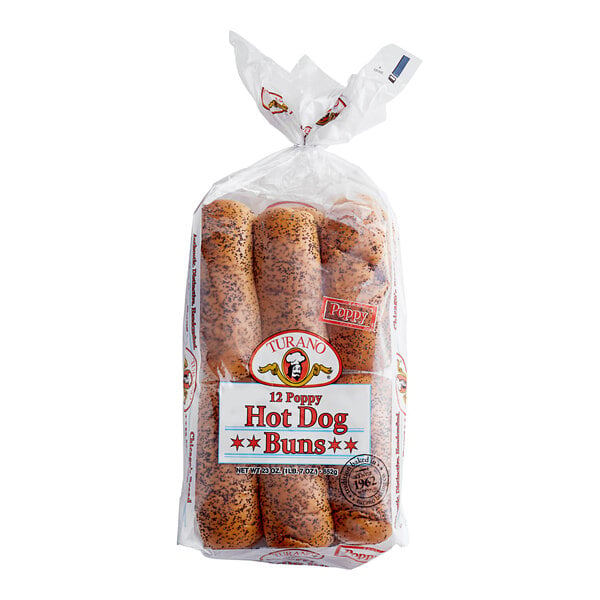 Turano Poppy Seed Hot Dog Bun 1.9 oz. - 144/Case