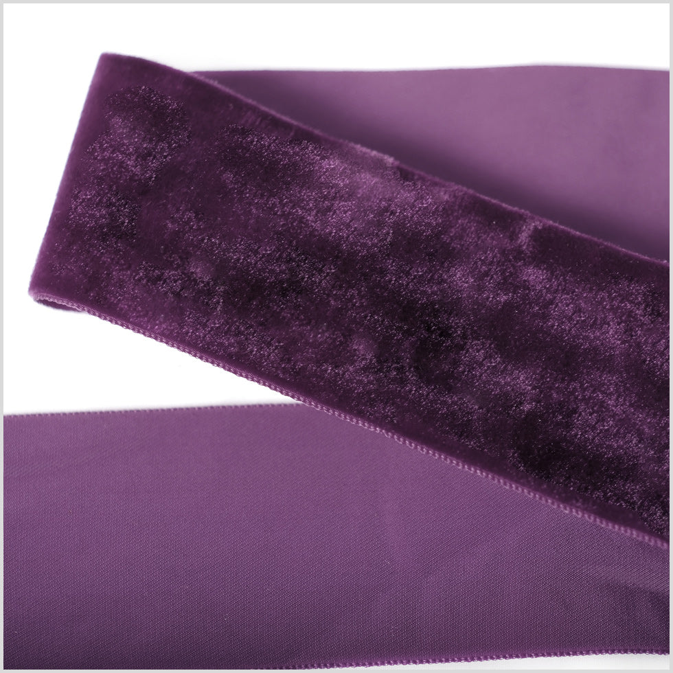 Single Faced Velvet Ribbon Made in Italy - 2" - Dark Grape - Sabine Collection