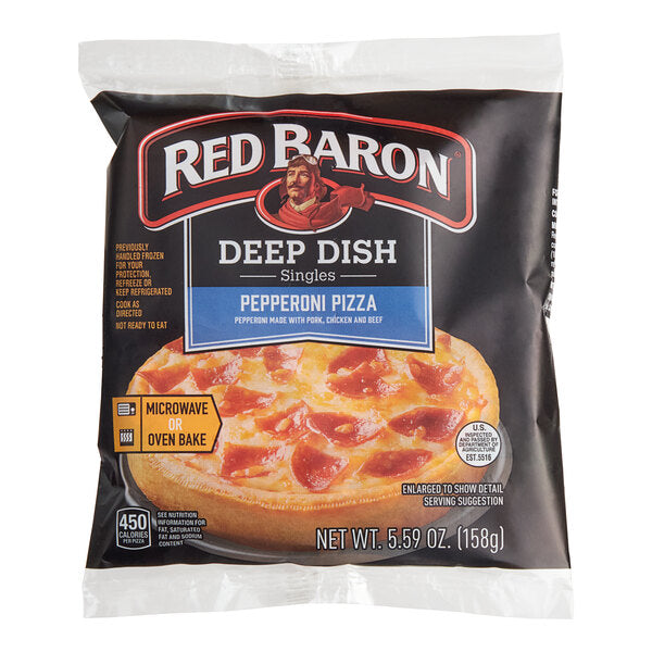 Red Baron Individually Wrapped Deep Dish Singles Pepperoni Pizza 5" - 12/Case