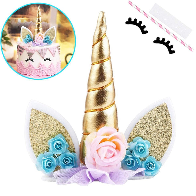 Unicorn Cake Topper, with Eyelashes (1) & Unicorn Stickers (25)