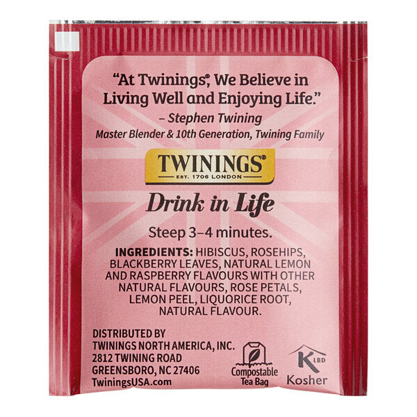 Twinings Raspberry & Lemon Herbal Tea Bags - 20/Box