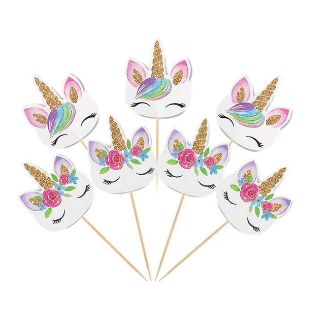 24 Rainbow Unicorn Cupcake Toppers & 25 Unicorn Stickers