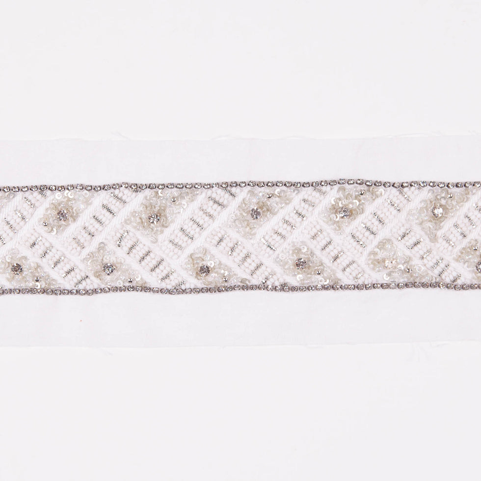 1.5" White/Silver Fancy Beaded Trim