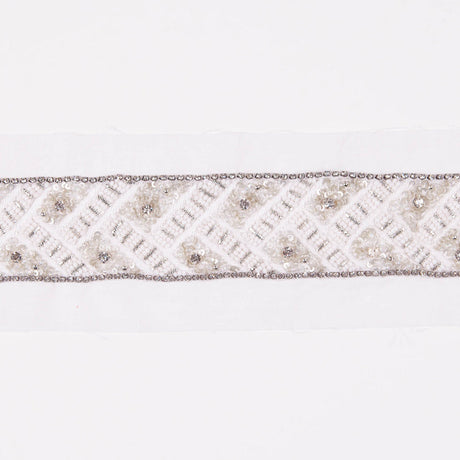1.5" White/Silver Fancy Beaded Trim