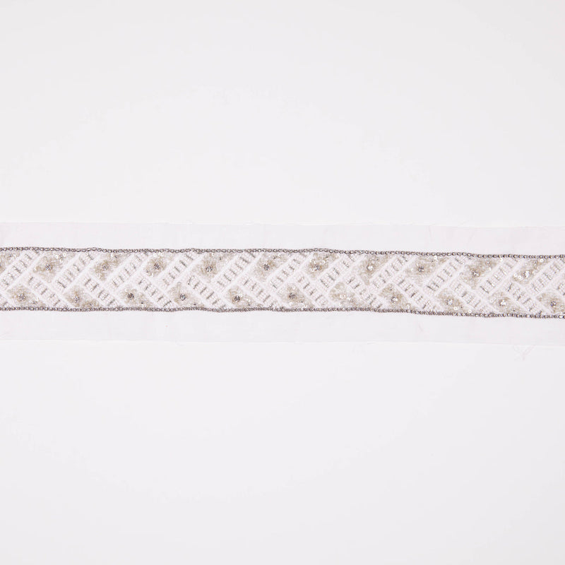 1.5" White/Silver Fancy Beaded Trim