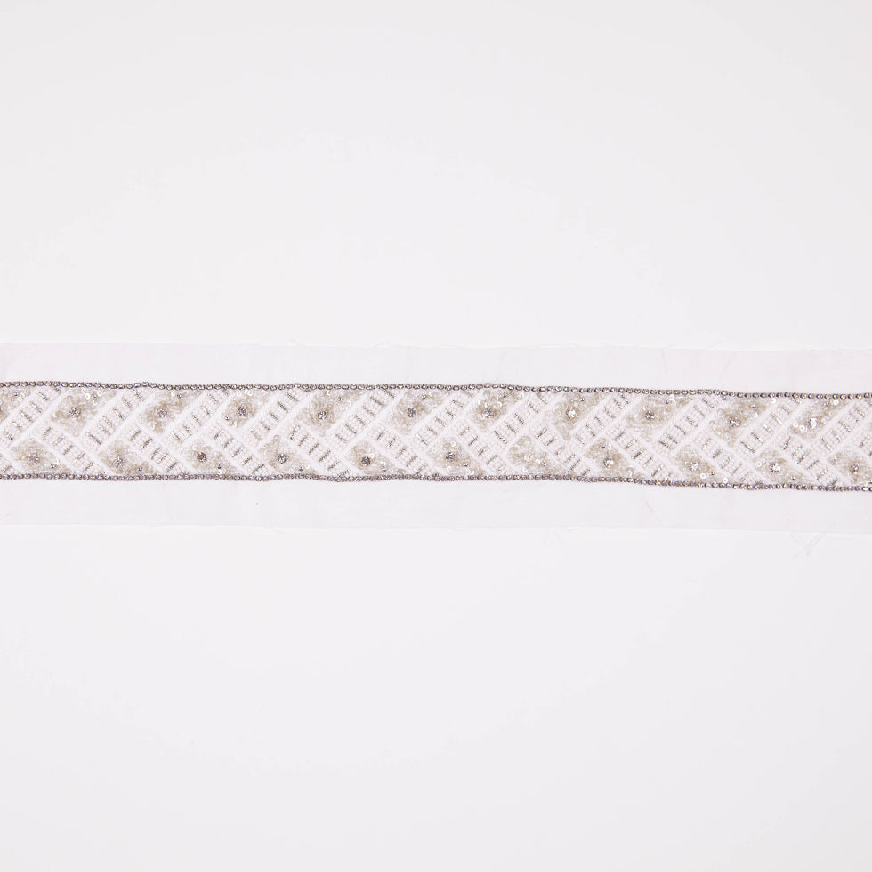 1.5" White/Silver Fancy Beaded Trim