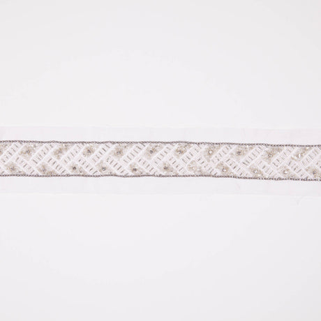 1.5" White/Silver Fancy Beaded Trim