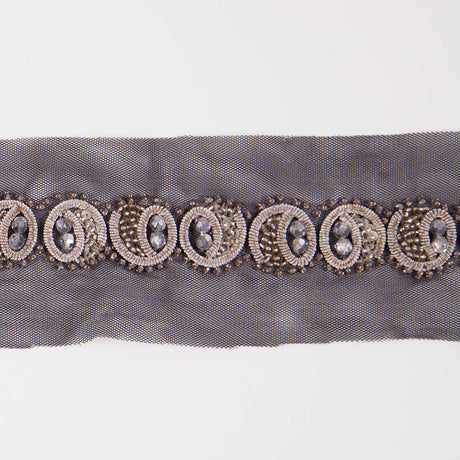 1" Black/Silver Fancy Beaded Trim