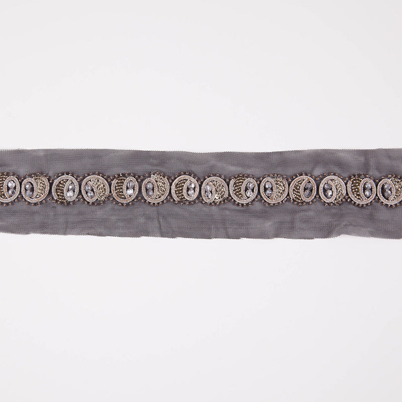 1" Black/Silver Fancy Beaded Trim