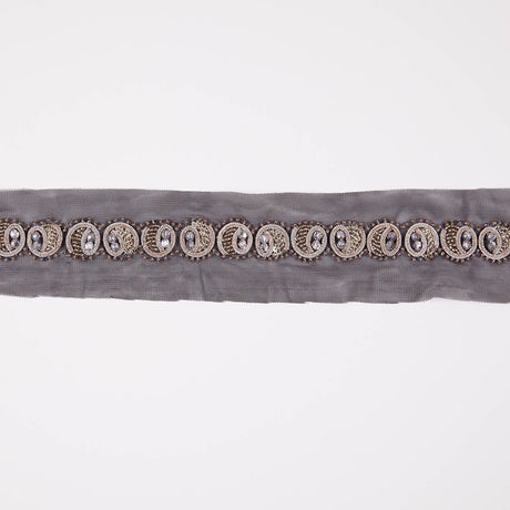 1" Black/Silver Fancy Beaded Trim