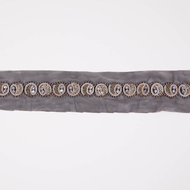 1" Black/Silver Fancy Beaded Trim