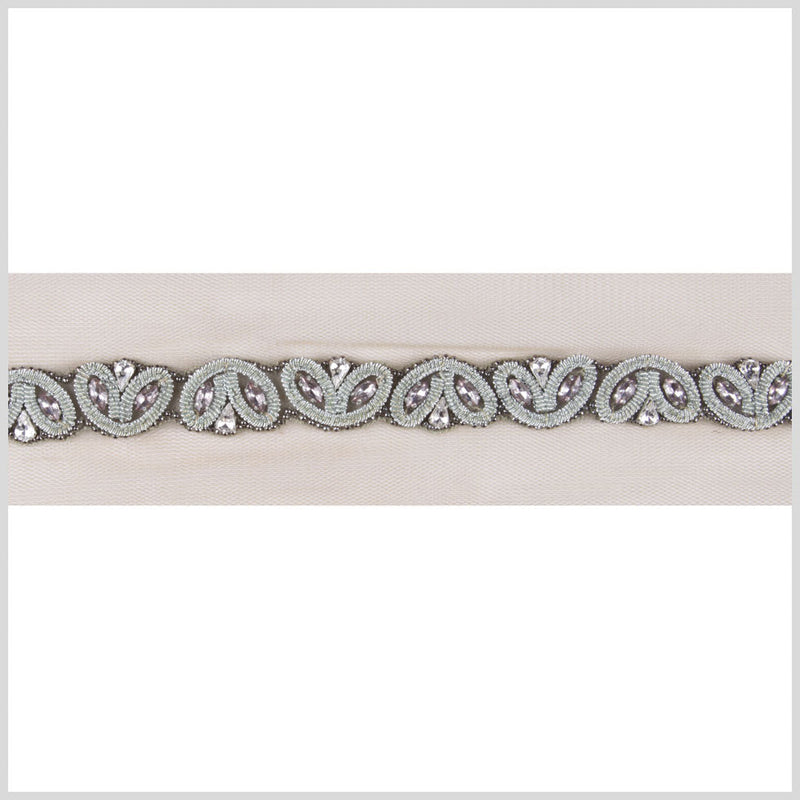 3/4" Beige/Silver Fancy Beaded Trim