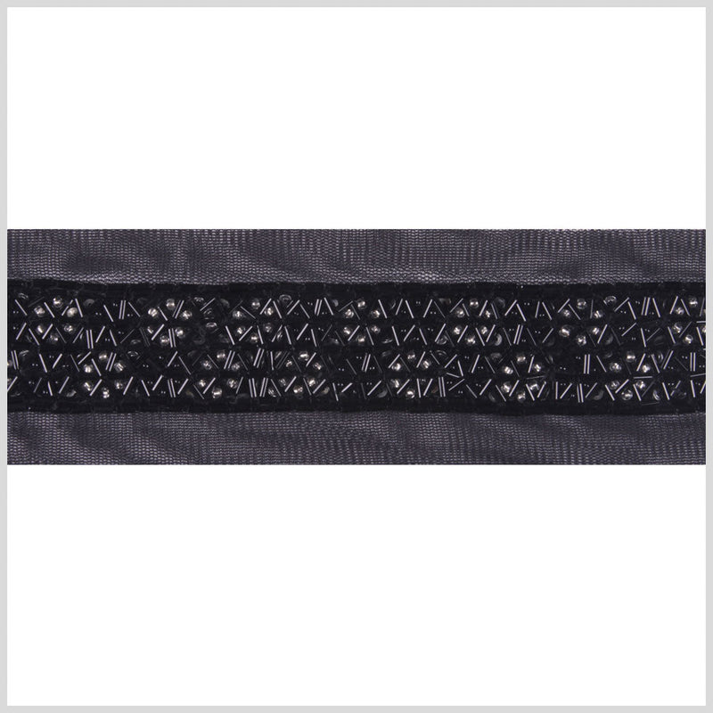 1.125" Black Fancy Beaded Trim