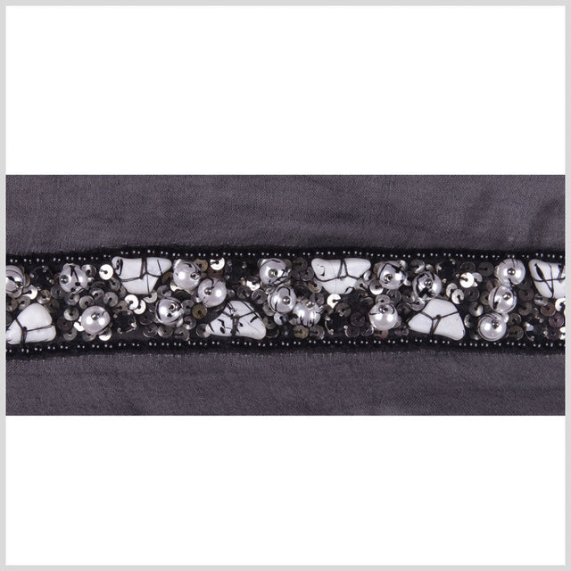 Black/White Silk Sequin Beaded Trim