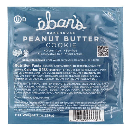 Eban's Bakehouse Gluten-Free Individually Wrapped Peanut Butter Cookie 2 oz. - 48/Case