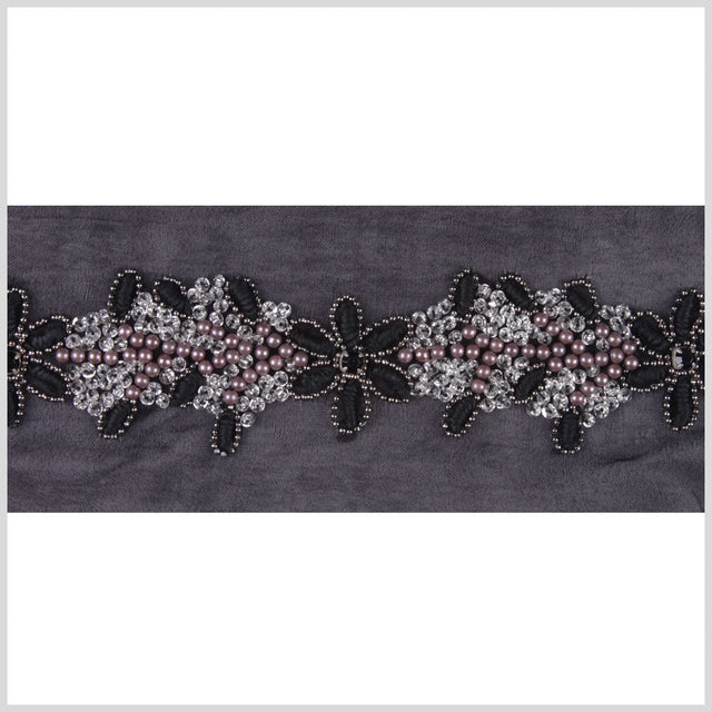 1.75" Black/Silver Silk Sequin Beaded Trim