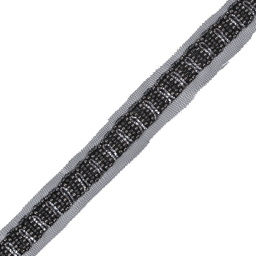 Black and Silver Fancy Beaded Trim - 0.75"