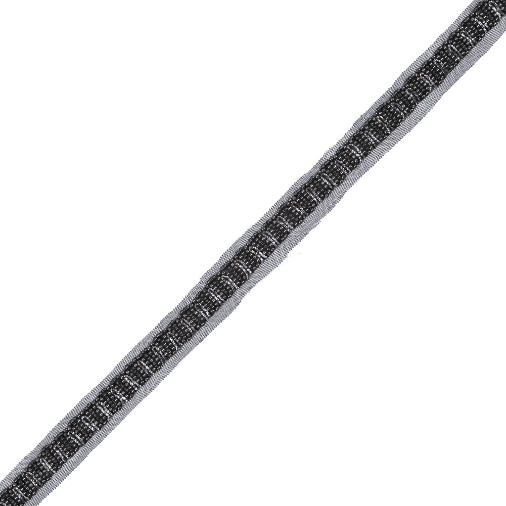 Black and Silver Fancy Beaded Trim - 0.75"