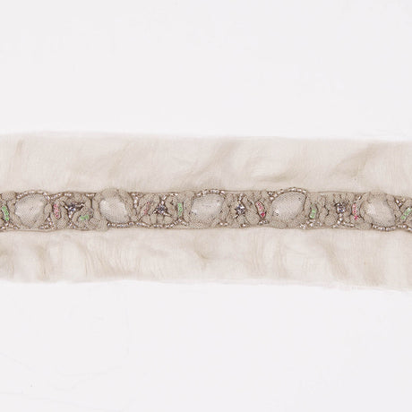 Beige/Blue Fancy Beaded Trim