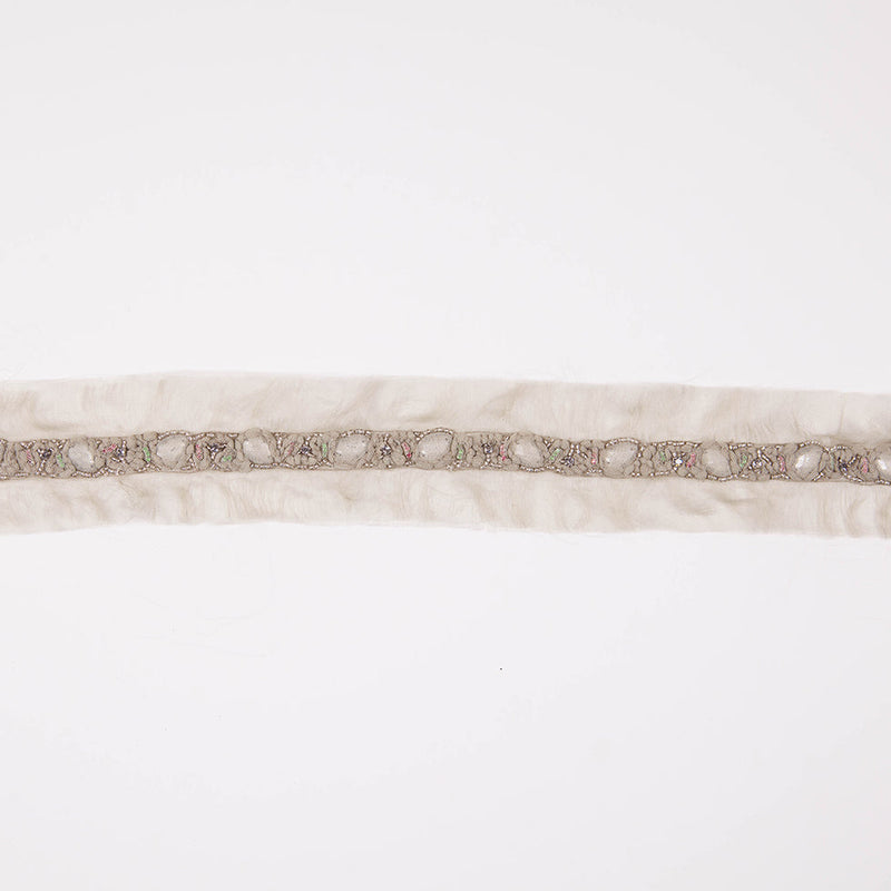 Beige/Blue Fancy Beaded Trim
