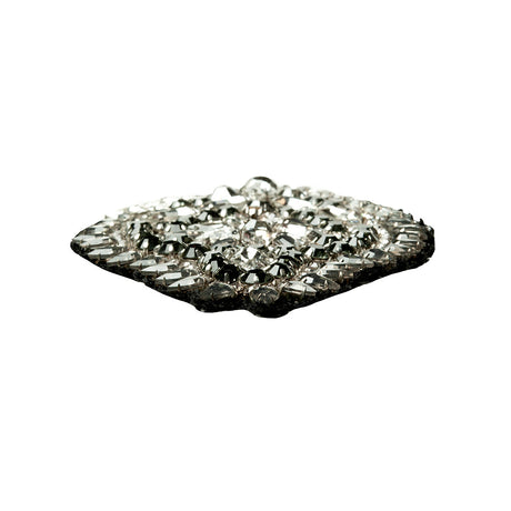 Silver and Gray Abstract Beaded Rhinestone Applique - 4.375" x 3"