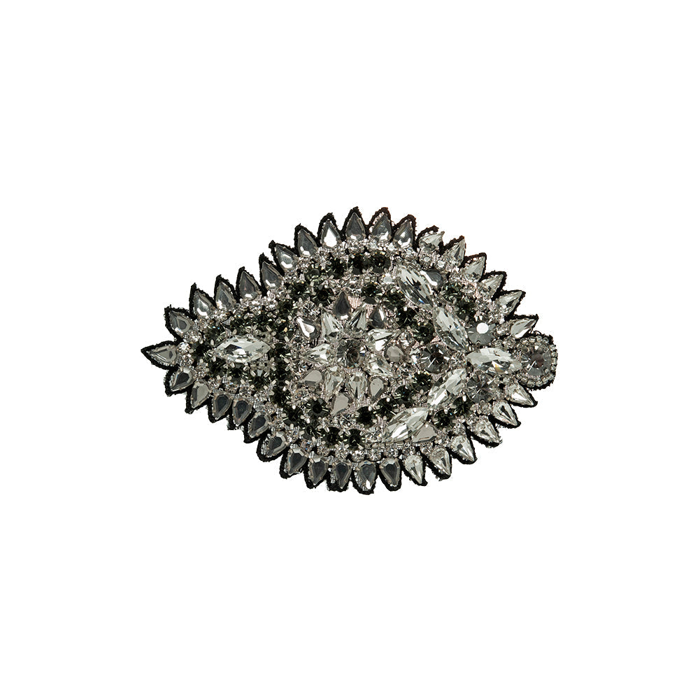 Silver and Gray Abstract Beaded Rhinestone Applique - 4.375" x 3"