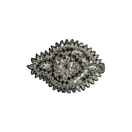 Silver and Gray Abstract Beaded Rhinestone Applique - 4.375" x 3"
