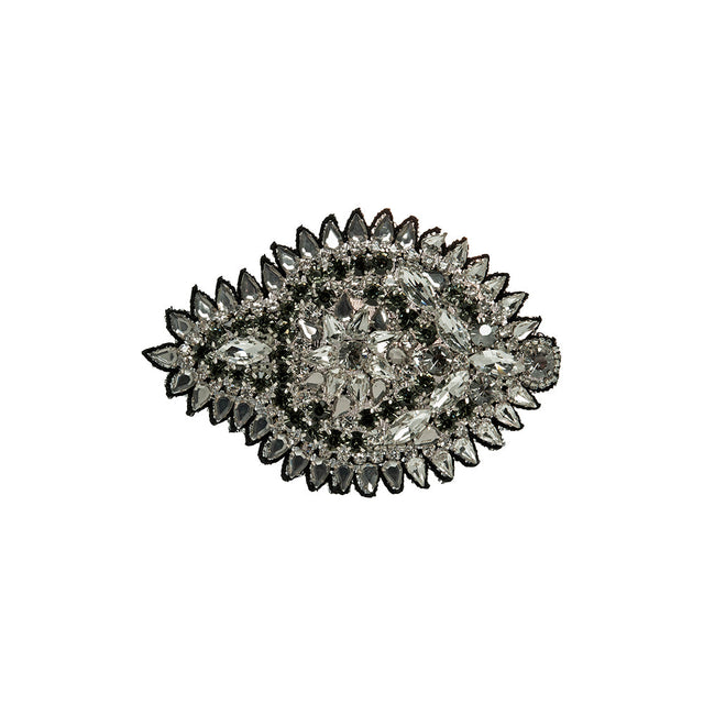 Silver and Gray Abstract Beaded Rhinestone Applique - 4.375" x 3"