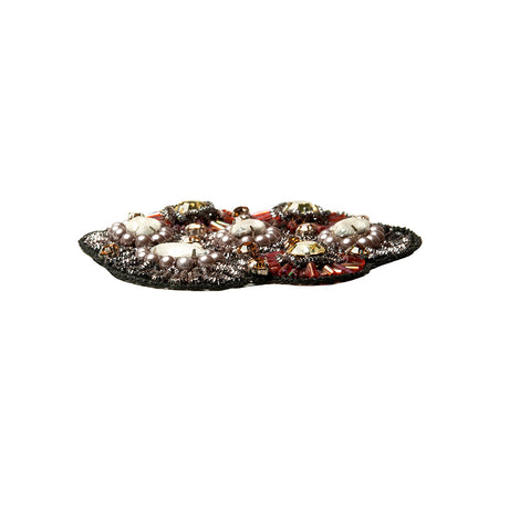 Pink and Gray Abstract Beaded Rhinestone Applique - 3" x 3"
