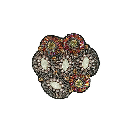 Pink and Gray Abstract Beaded Rhinestone Applique - 3" x 3"