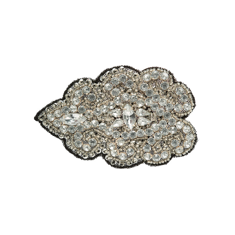 Crystal and Gray Abstract Beaded Rhinestone Applique - 3.5" x 2.375"