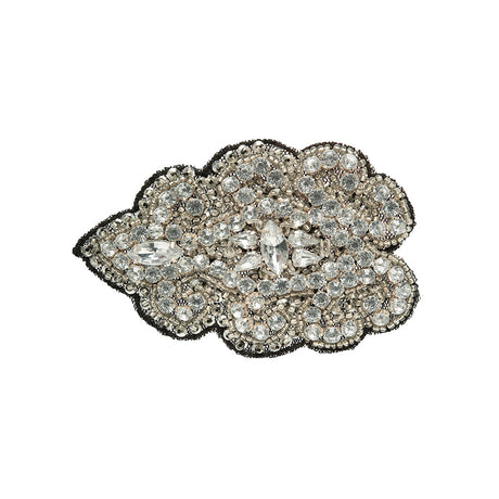 Crystal and Gray Abstract Beaded Rhinestone Applique - 3.5" x 2.375"