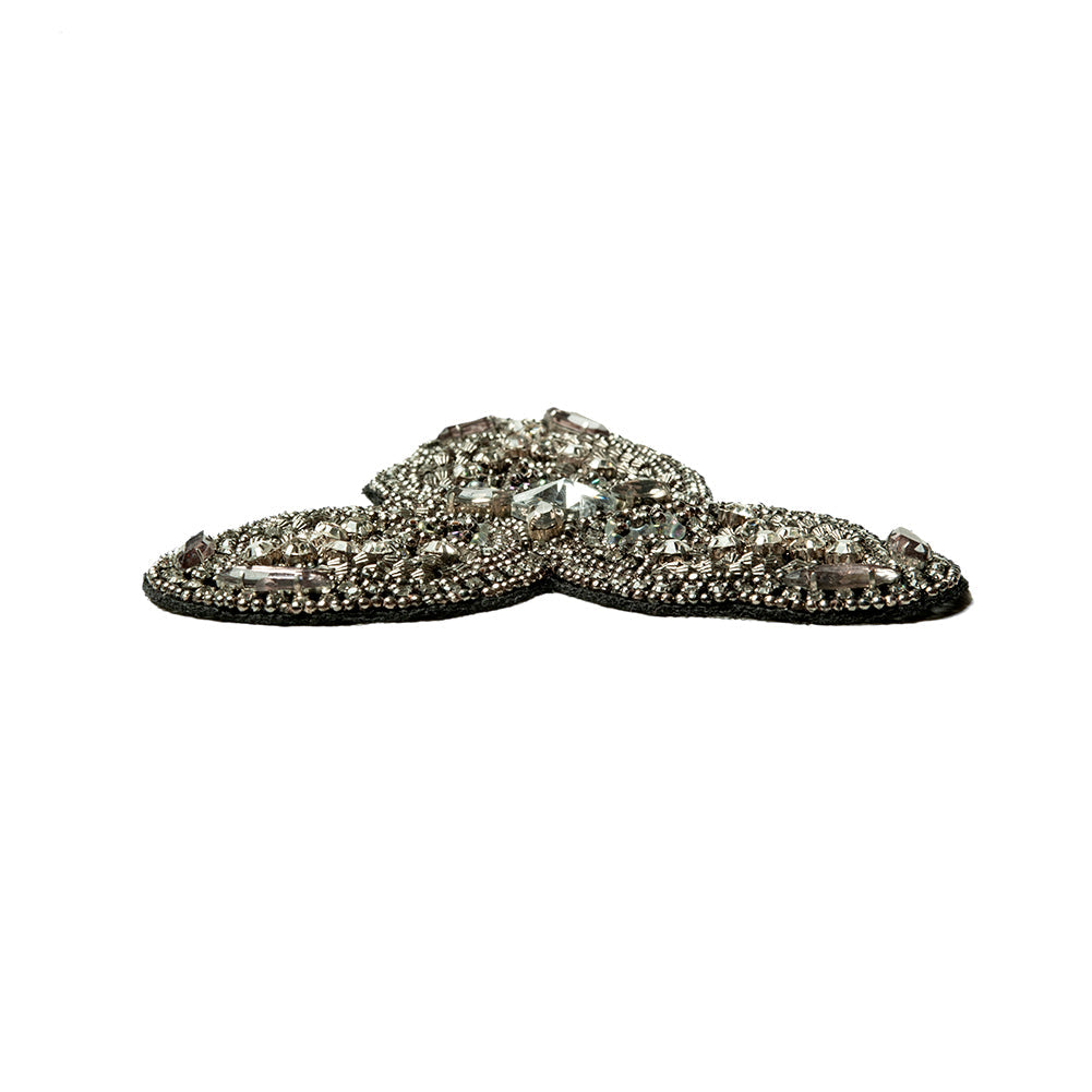 Gunmetal and Crystal Abstract Beaded Rhinestone Applique - 4.375" x 3.75"