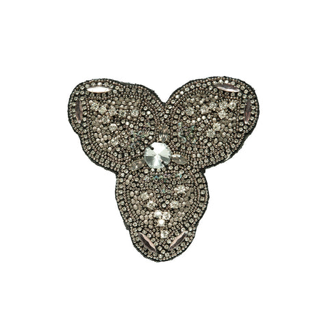 Gunmetal and Crystal Abstract Beaded Rhinestone Applique - 4.375" x 3.75"