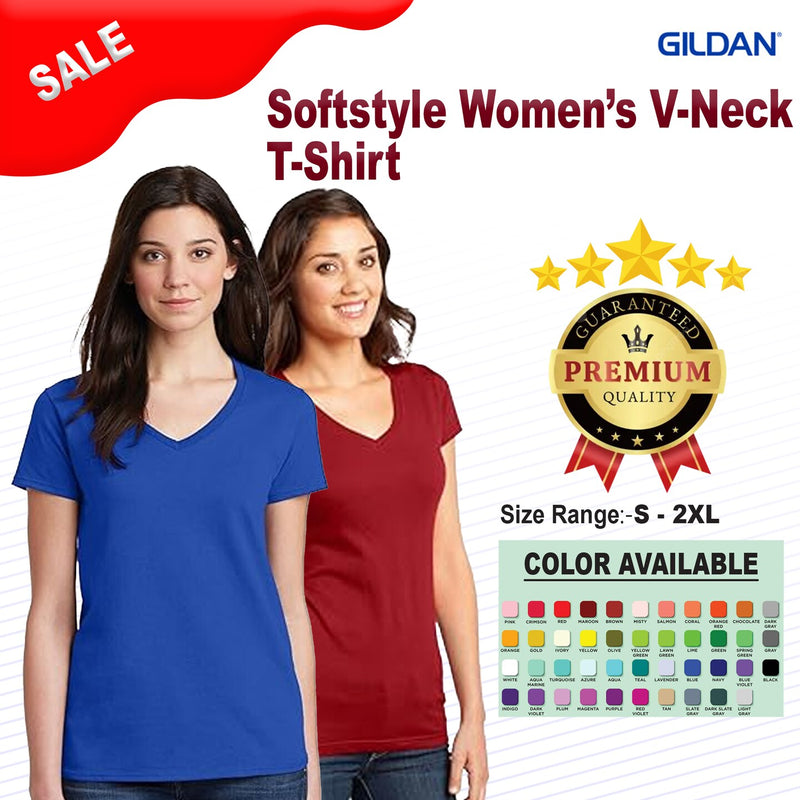 GildanÂ® Softstyle Womenâ€™s V Neck Short Sleeve T-Shirt