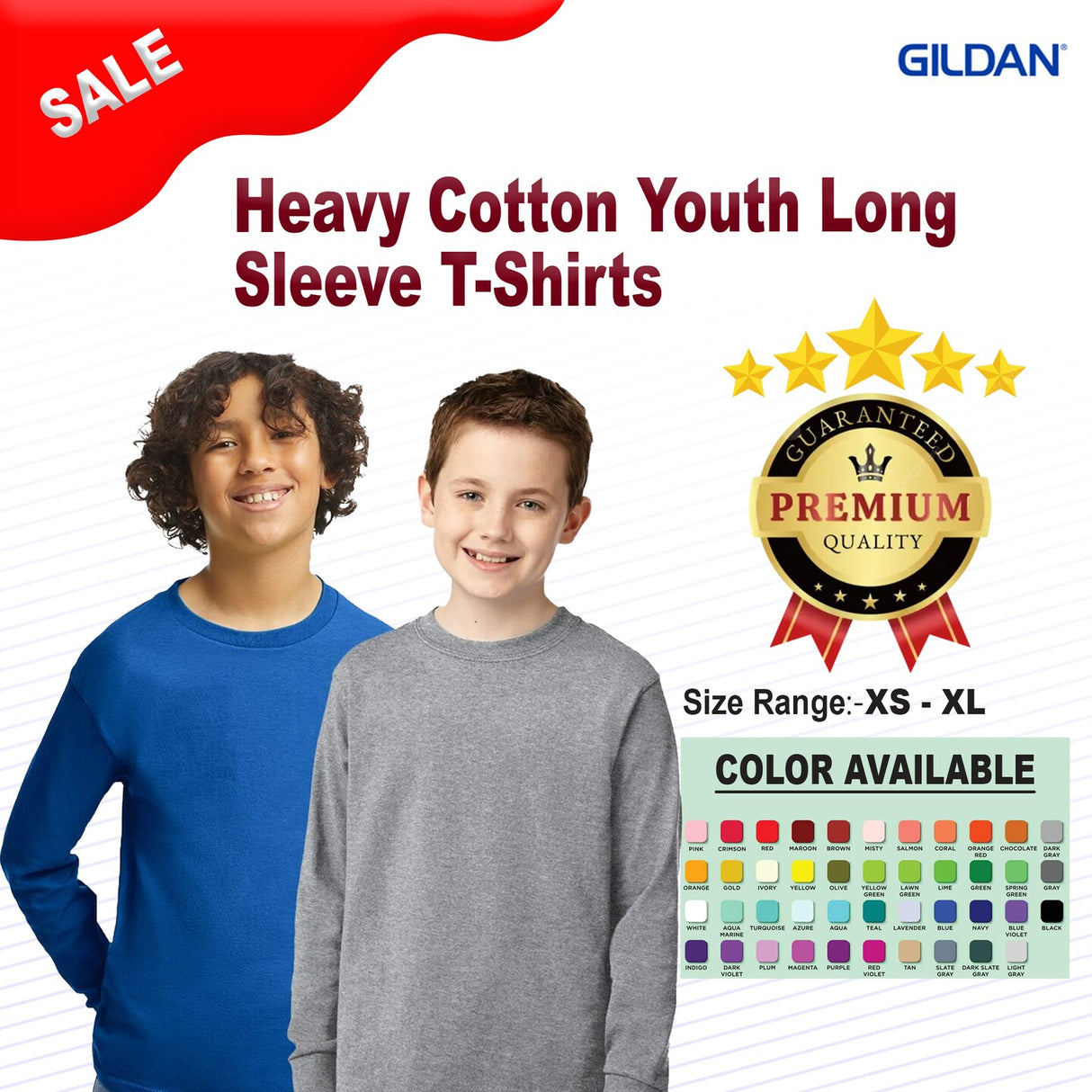 Gildan® Heavy Cotton Youth Crew Neck Long Sleeve T-Shirt