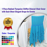1 Piece Radiant Turquoise Chiffon Chiavari Chair Cover with Sash Sheer Elegant Drape for Events