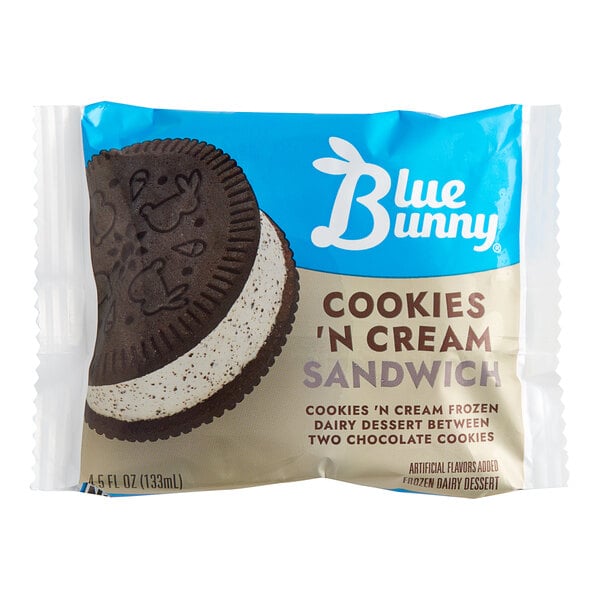 Blue Bunny Cookies 'n Cream Round Frozen Dessert Sandwich 4.5 oz. - 24/Case