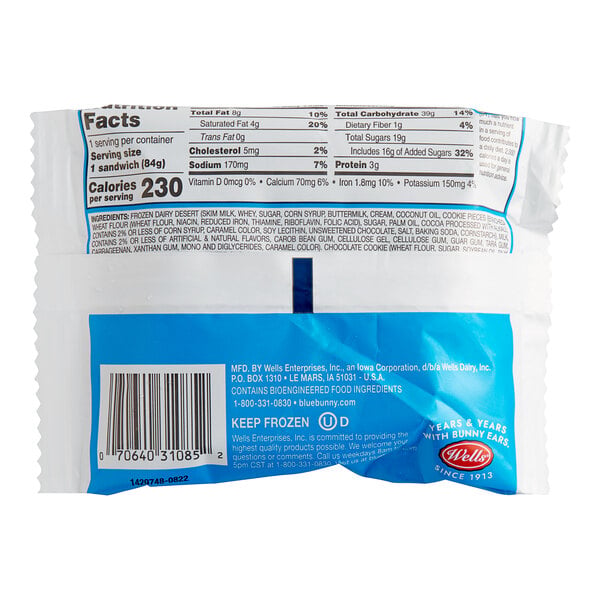 Blue Bunny Cookies 'n Cream Round Frozen Dessert Sandwich 4.5 oz. - 24/Case