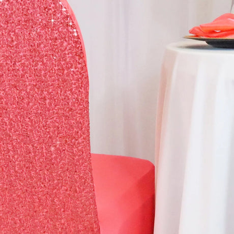 1 Funda de Silla de Banquete de Spandex con Lentejuelas Coral Estiramiento Ajustable para Asientos de Banquete