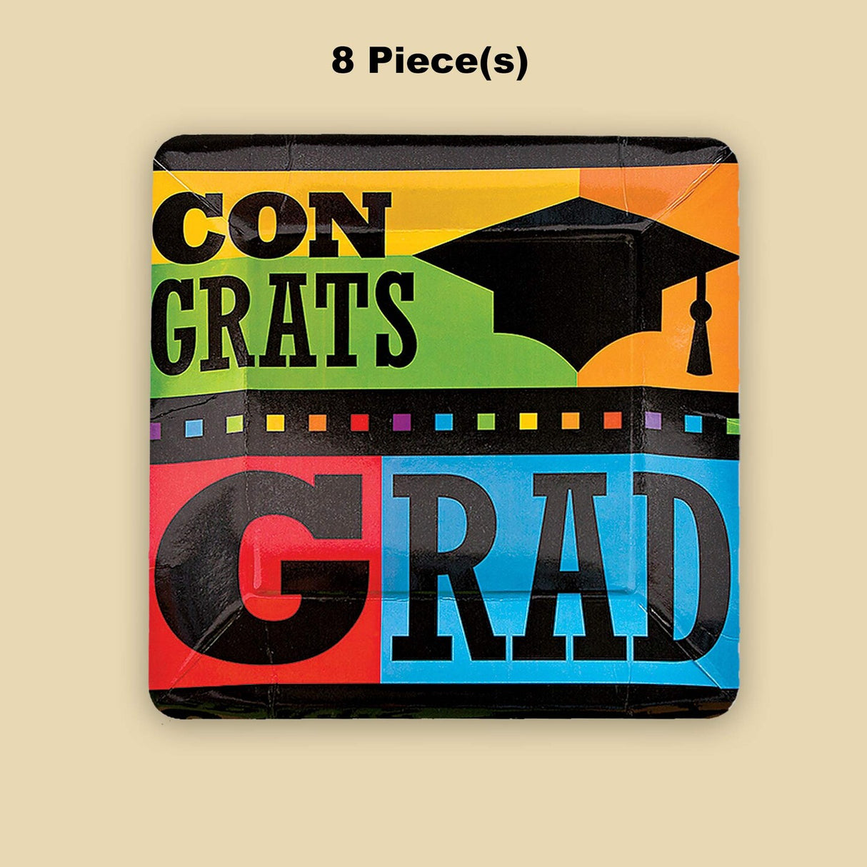 8 Count Colorful Congrats Graduation Party Paper Dinner Plates 10.25 Inch Disposable