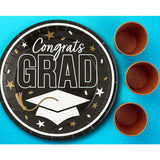 25 Count Black Congrats Grad Paper Plates 9 Inch Round for Graduation Party Decorations