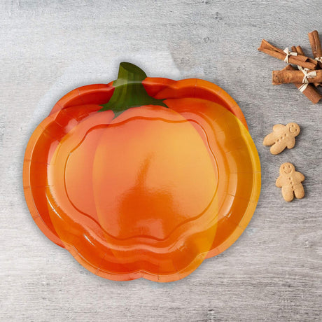 8 Count Pumpkin Shaped Dinner Plates for Fall Harvest Halloween Party Supplies 10"